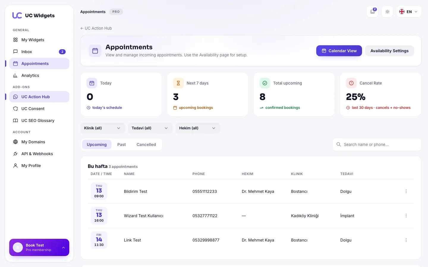 Appointments screen